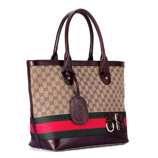 1:1 Gucci 247575 Gucci Heritage Large Tote Bags-Coffee Fabric - Click Image to Close